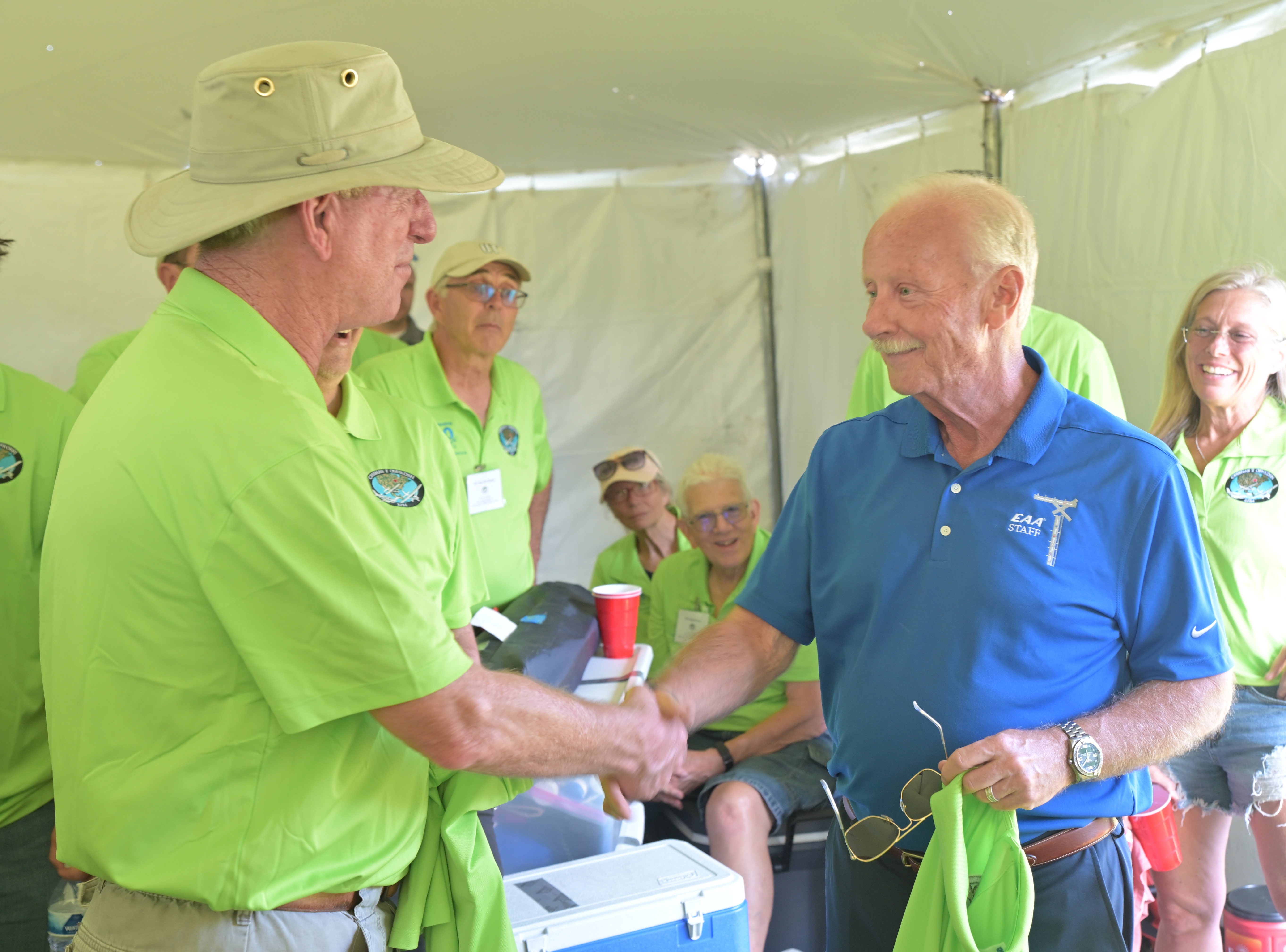 Jack Pelton, Chairman/CEO EAA greats Rodney Swanson, Director or Operations of Cessnas 2 Oshkosh after the 2024 Mass Arrival. Image courtesy of Dmitry Zaslavsky.