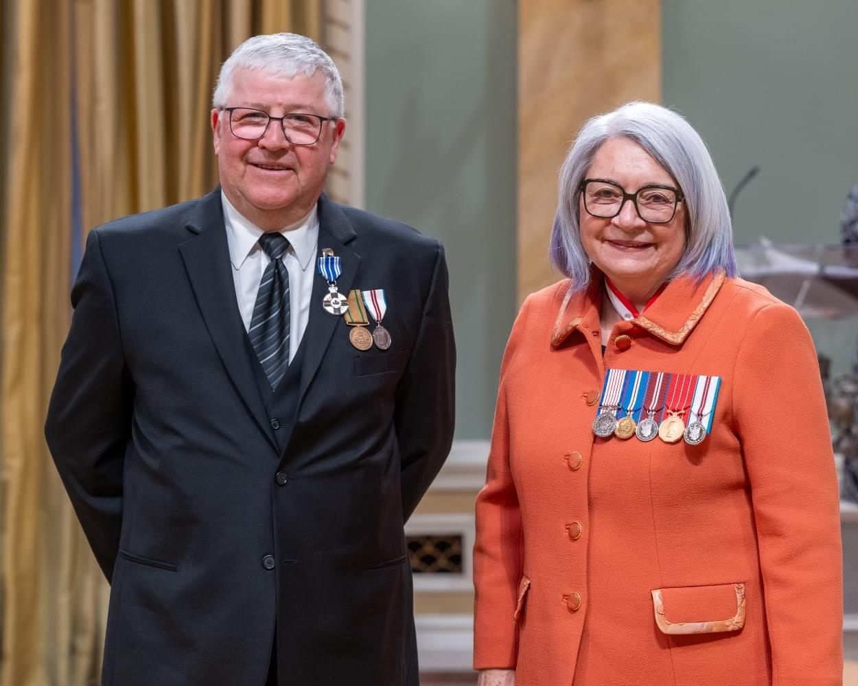 Photo of Doug Chisholm and Governor General Mary Simon at Rideau Hall on March 21, 2024.