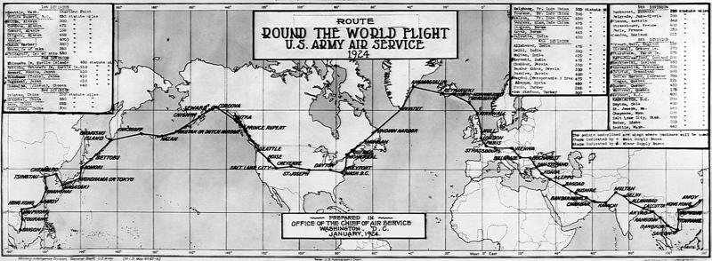 The proposed route for the Round-the-World Flight.